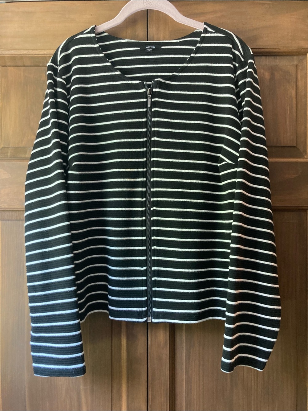 Apt. 9 Black & White Striped Casual Zip-up Jacket 1X